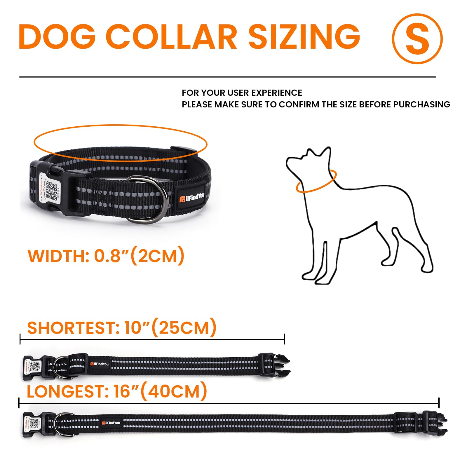 Reflektierendes Hundehalsband mit QR-Code-Tag, personalisiertes Hundehalsband, Sicherheit bei Nacht, Anti-Verlust-Funktion (Schwarz, klein)