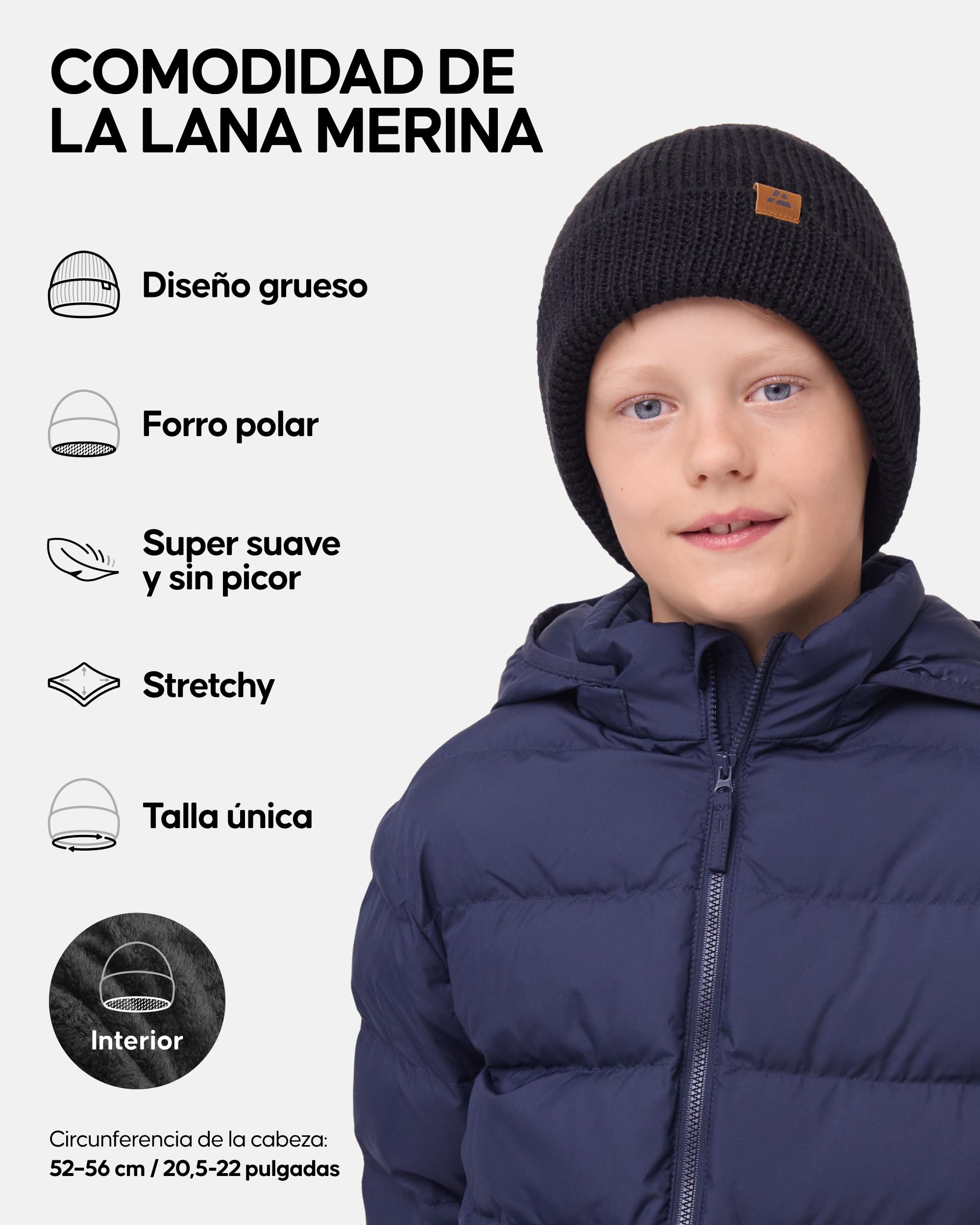DANISH ENDURANCE Gorro Invierno Niños Lana Merino Forro Polar Unisex
