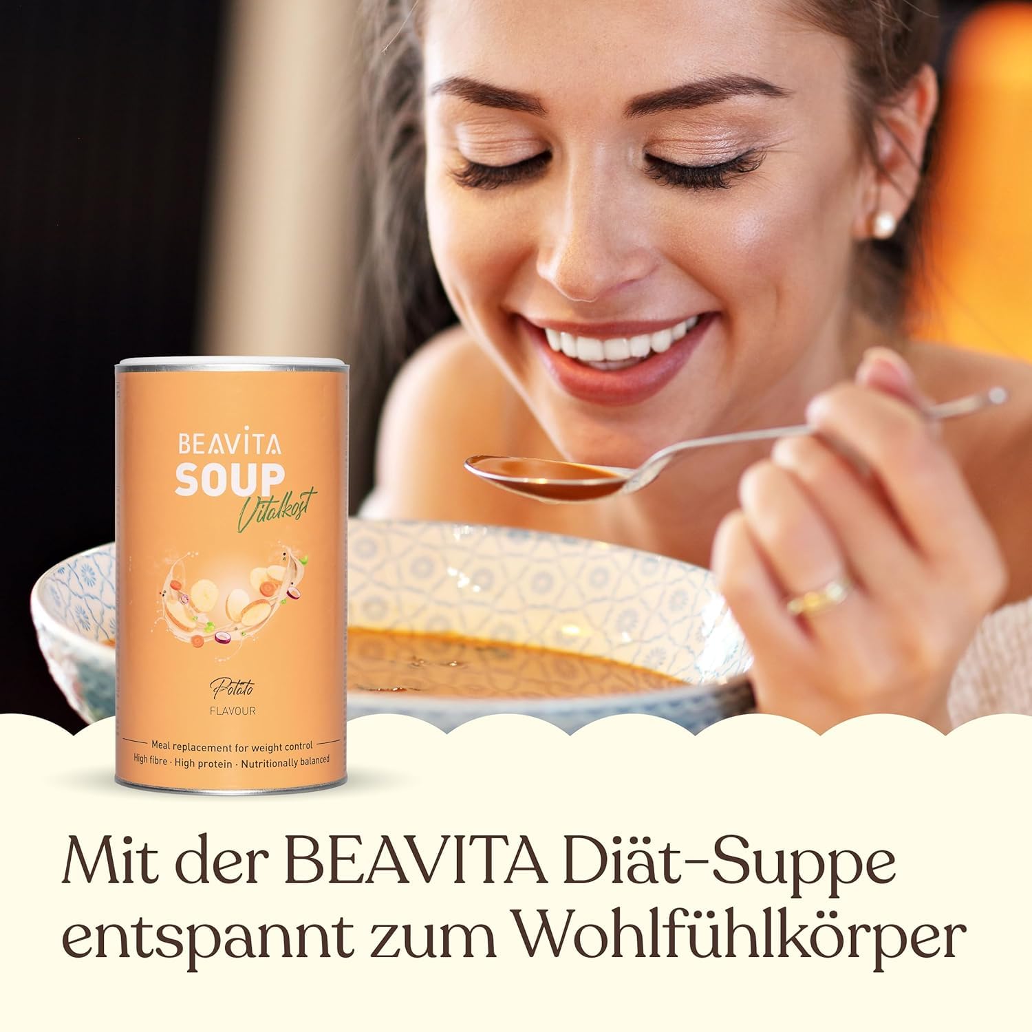 BEAVITA Diät Suppe Kartoffel (2x 540g Dose) für 9 Suppen zum Abnehmen*, nährstoffreicher Mahlzeitenersatz Shake, Kalorien sparen & Gewicht reduzieren mit einer leckeren Instant Suppe