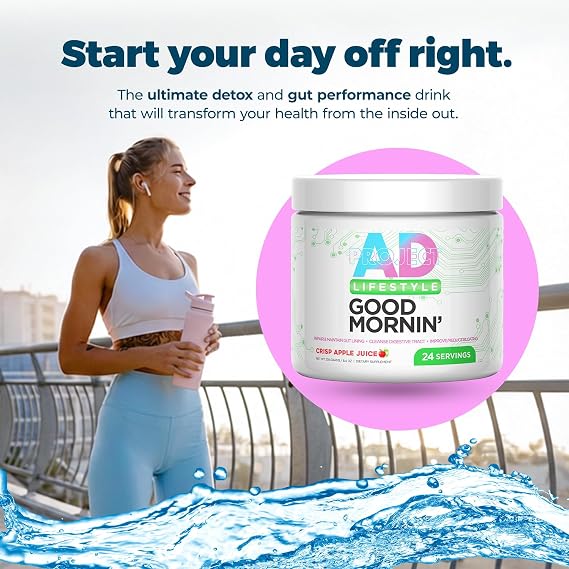 Project AD Life Good Morning Detox and Performance Drink, Naturally Flavored and Formulated with L-GLutamine, Apple Cider Vinegar, and Aloe Vera (24 Servings, Crisp Apple Juice)