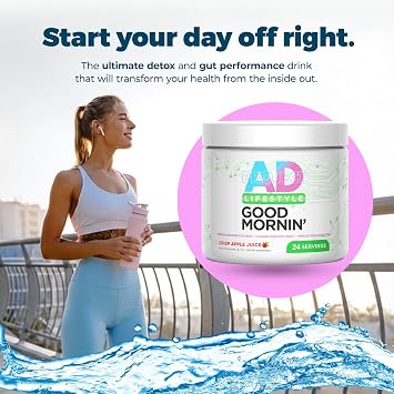 Project AD Life Good Morning Detox and Performance Drink, Naturally Flavored and Formulated with L-GLutamine, Apple Cider Vinegar, and Aloe Vera (24 Servings, Crisp Apple Juice)