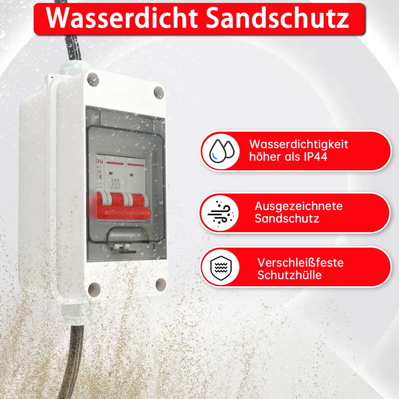 Adattatore CEE 32A a 16A CA con interruttore di protezione del cavo, monofase, 5 poli IP44 impermeabile, 3x2,5 mm², ideale per industria, cantiere, camper e uso domestico