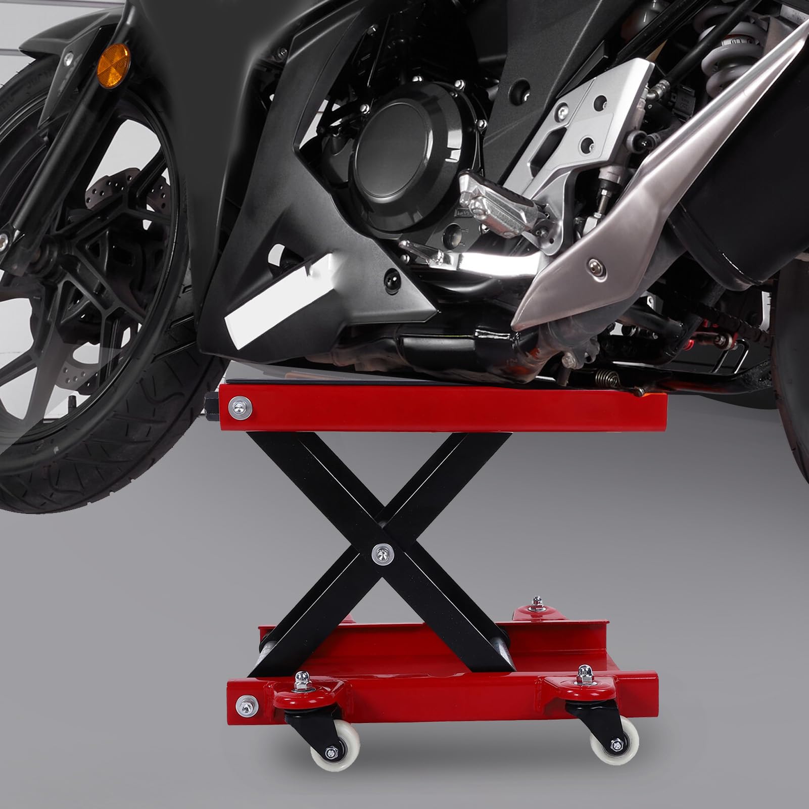 Fockety Podnośnik Motocyklowy Nożycowy, 1124 Lbs z 4 Kołami | Podstawka centralna z korbą ręczną, z regulacją wysokości od 4,3 cala do 14,7 cala, do rowerów miejskich, turystycznych