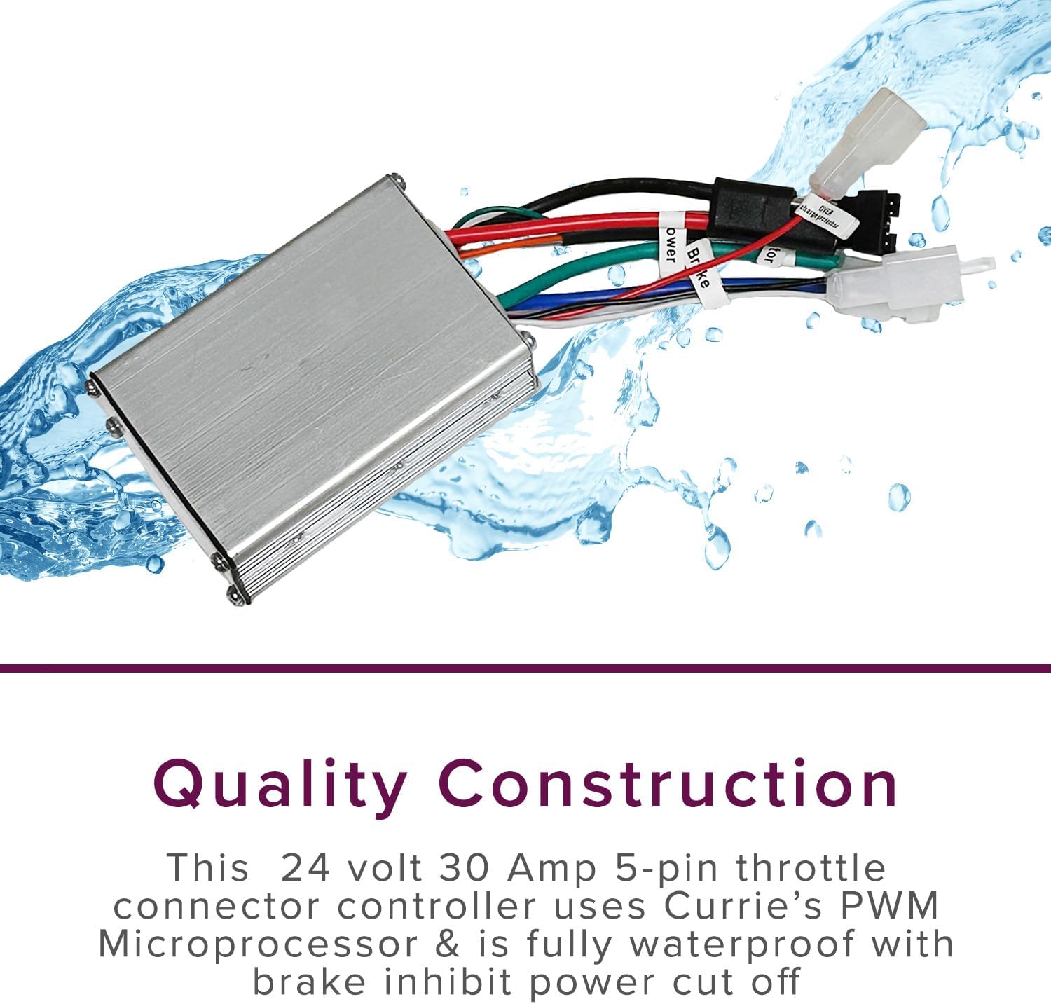 AlveyTech 24 Volt 30A 5-Pin Controller for Currie Series 500, 650, 750, 900 eZip IZIP GT Mongoose Schwinn Electric Scooters - Replacement Scooter Control Module Model XK-022C