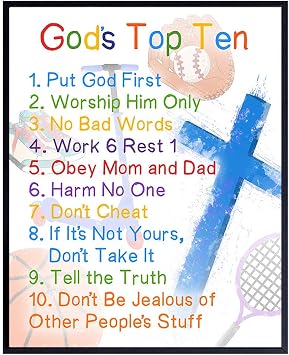 10 Commandments for Kids Wall Art - Bible Verse Christian Poster Print 8x10