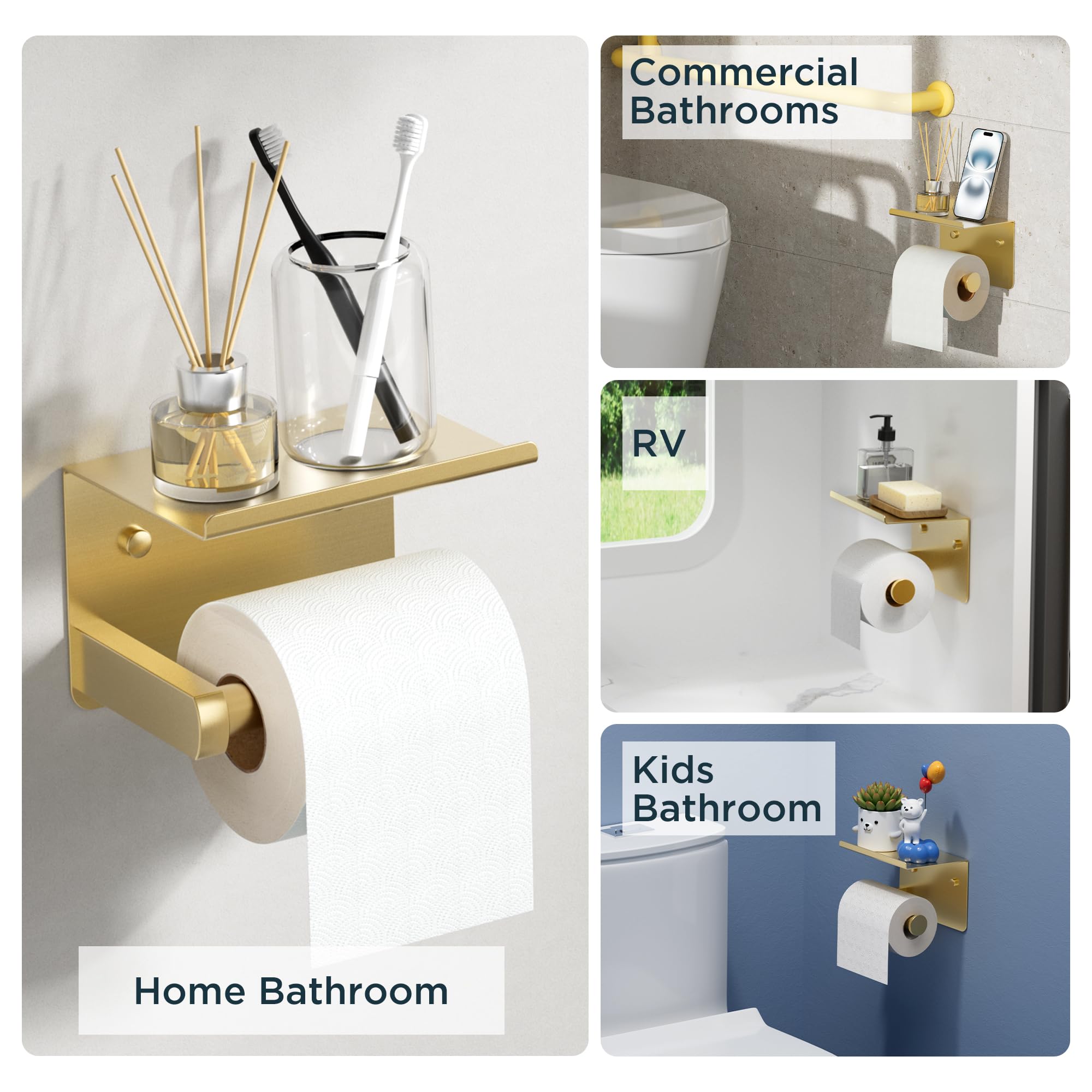 FORIOUS Toilet Paper Holder with Shelf, Adhesive or Screw, Commercial — Amazon image 7