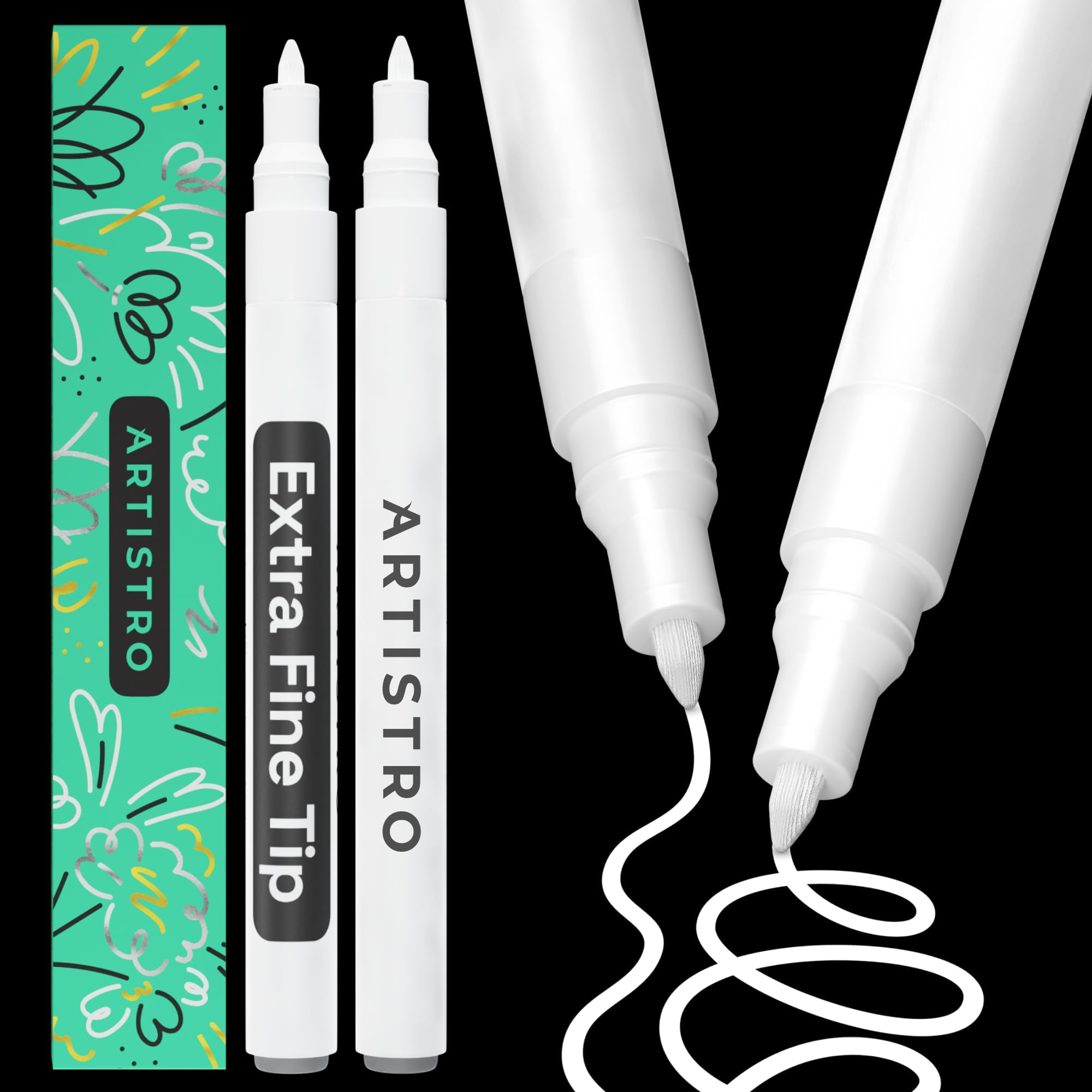 ARTISTRO 2 White Acrylic Paint Markers - 0.7mm Extra Fine-Tip Paint Pens - Perfect for Crafting, Art Projects, & More