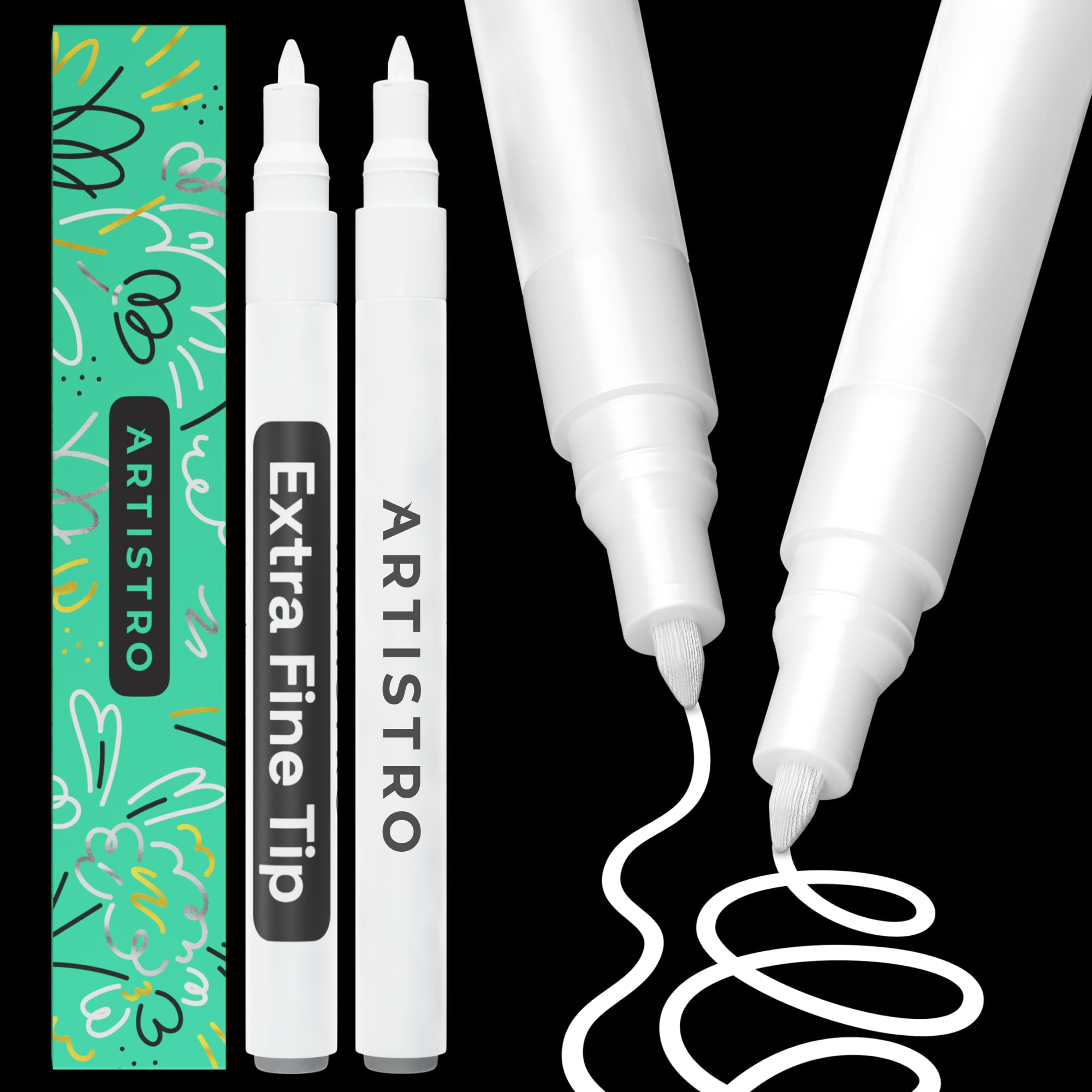 ARTISTRO White Acrylic Paint Markers - 0.7mm Extra Fine-Tip - Set of 2