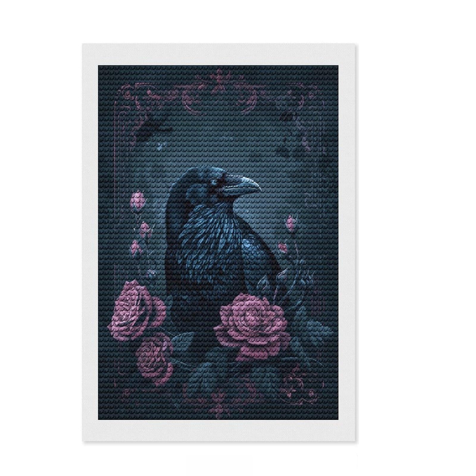 Junmoney Night Crow DIY Diamond Art Canvas Kit 8"x12", Bedroom Decor, for Craft Lovers, Full Kit Included, Thoughtful Handmade Gift