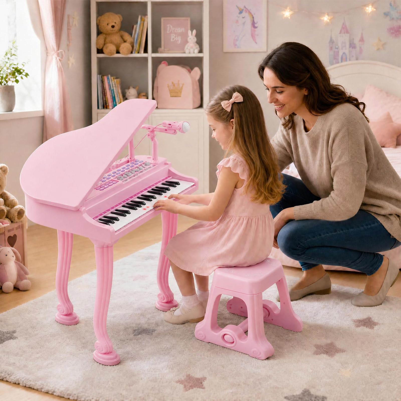 RELAX4LIFE Keyboard Kinder, Digital Piano mit 37 Tasten & Hocker, Rosa