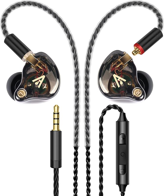 Vibes 202M HiFi Wired Earbuds in-Ear Monitor Headphones with Mic | Clear Sound, Deep Bass, Noise-Isolating Ear Buds, Silver-Plated Cord, Comfort Fit, Gaming IEM Earphone, Case, 3.5mm Plug