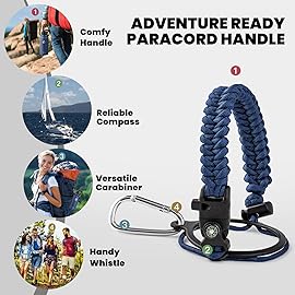 RAYMYLO Insulated Water Bottle 32 oz, Triple Wall Vacuum Stainless Steel (Cold for 48 Hrs), Leak Proof & Non-BPA, Modern Water Flask Jug with Paracord Handle & Straw Spout Lids, Navy Blue