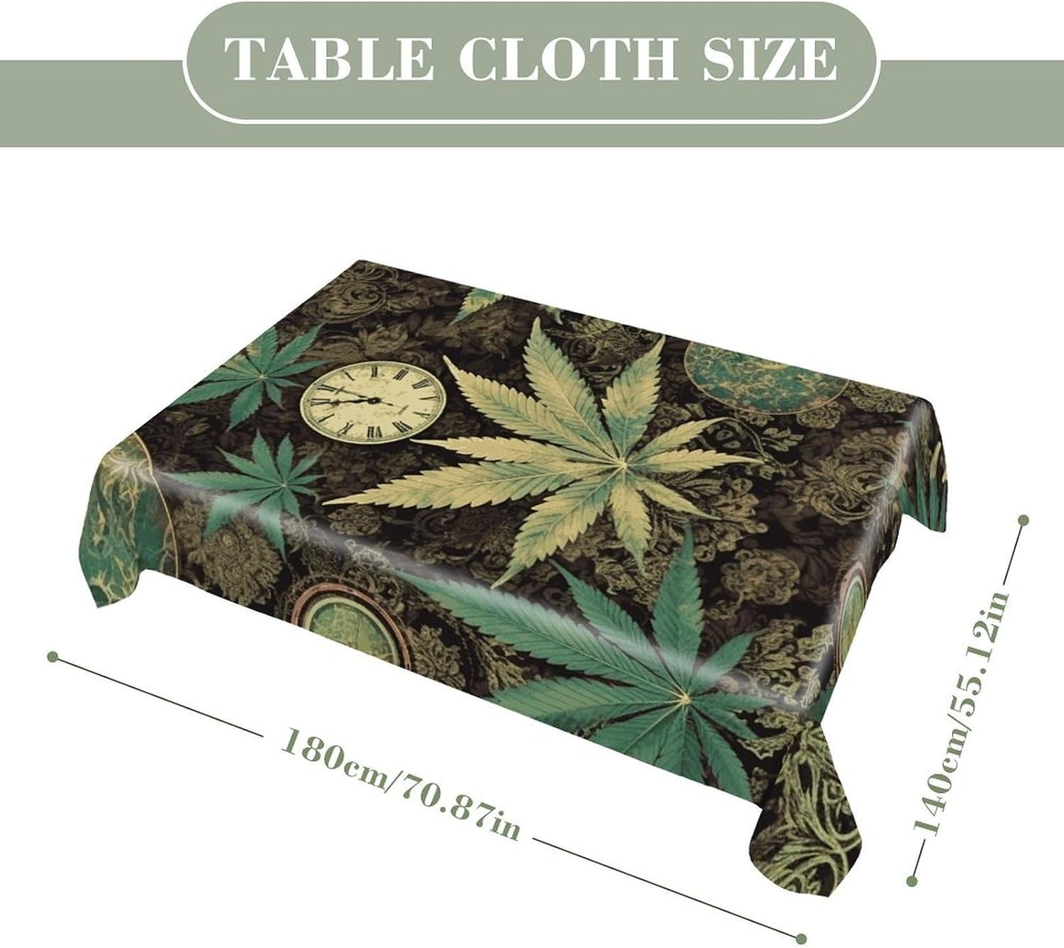 A Puff in Time Weed Marijuana Tablecloth Rectangular for Home Decor, Washable Table Cover for Restaurant, Stain Reusable Table Cloth for Weddings, Dinners, Kitchen, Party 55"x70" image 2