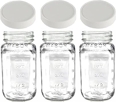 Glass Regular Mouth 24 oz Mason Jars with Lids & Bands - BPA Free Plastic Storage Lids - Made in USA - 24oz Mason Jars Regular Mouth 24 oz with Lids - 3 Pack Jess24whtx3