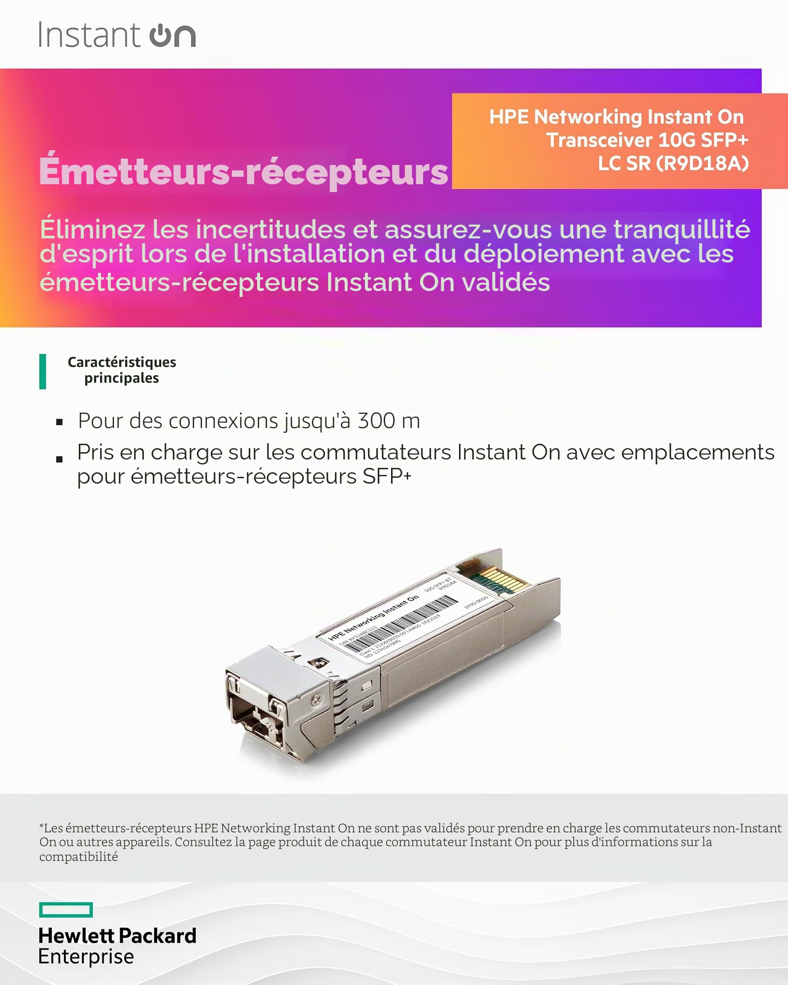 HPE Aruba Networking Networking Instant On 10G SFP+ LC SR 300m OM3 MMF Transceiver (HP Modul MiniGBIC 10GBit SFP+ SR R9D18A)