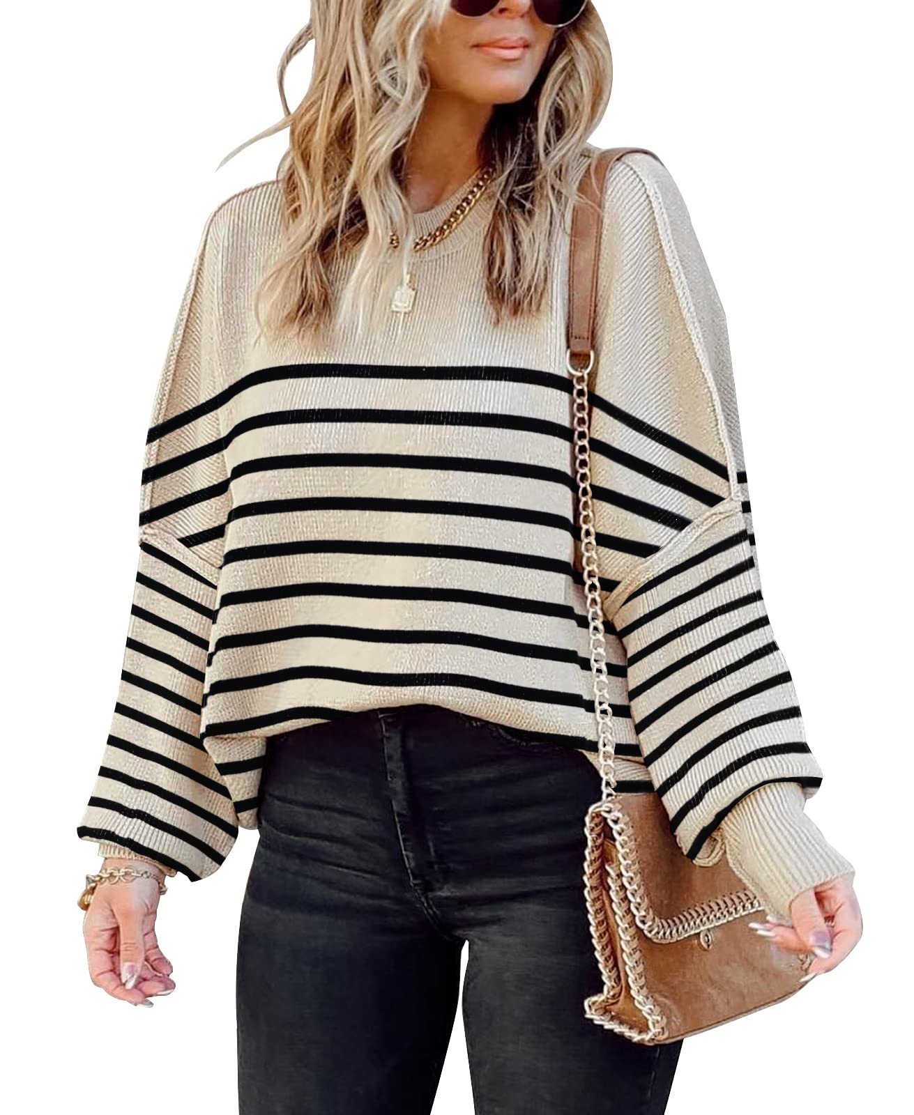 SAUKOLE Womens Sweaters Batwing Sleeve Side Slit Loose Knit Pullover Tops