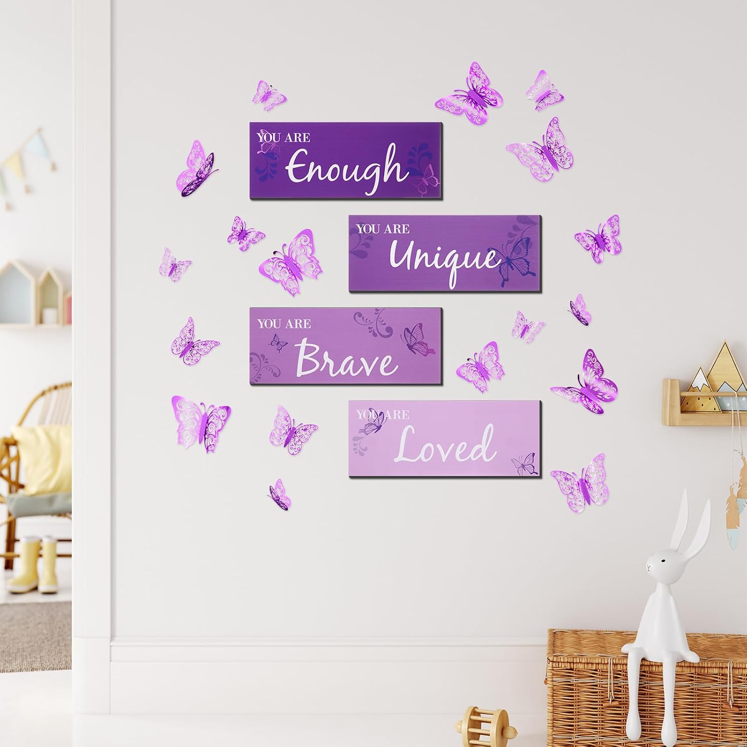 Blulu 4 Pcs Butterfly Inspirational Wooden Wall Decor, Purple