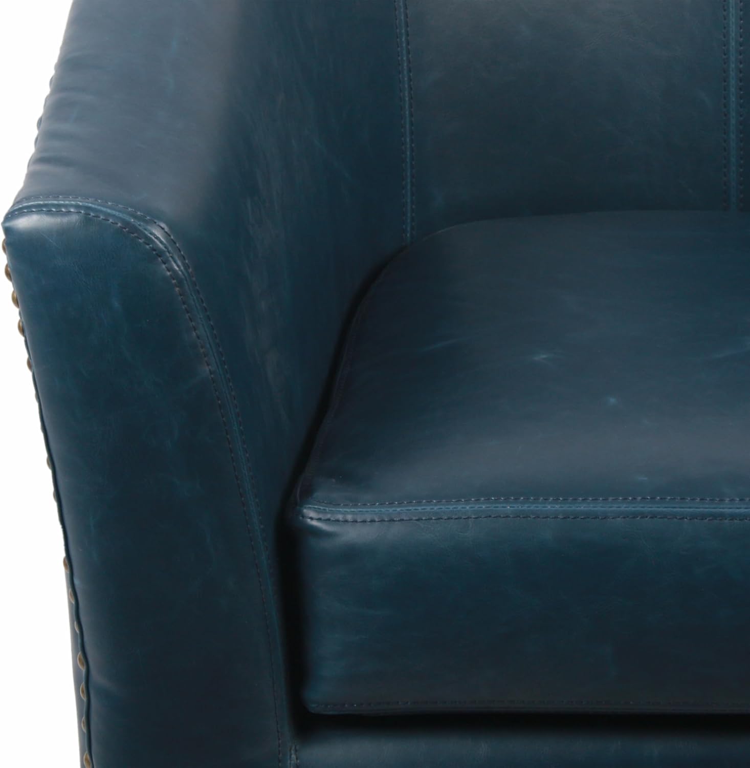 New Pacific Direct Ernest Bonded Leather Swivel Chair,Vintage Blue,Fully Assembled