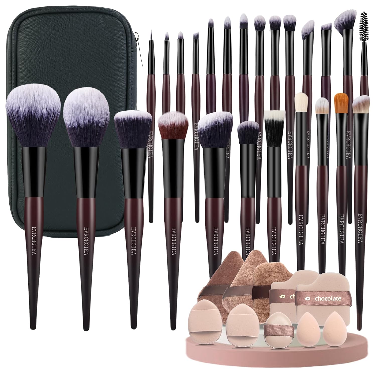 Professional Makeup Brush Set, 25Pcs Powder Foundation Blush Eyeshadow Brushes with Travel Case. All in One Brush Set, Soft Synthetic Vegan & Cruelty-Free (brown)