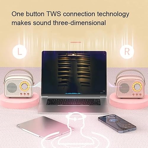 Miniatura 4 de Septpenta Altavoz Bluetooth retro, lindo mini altavoz, altavoz inalámbrico portátil, experiencia de sonido inmersivo, distancia Bluetooth de 32.8