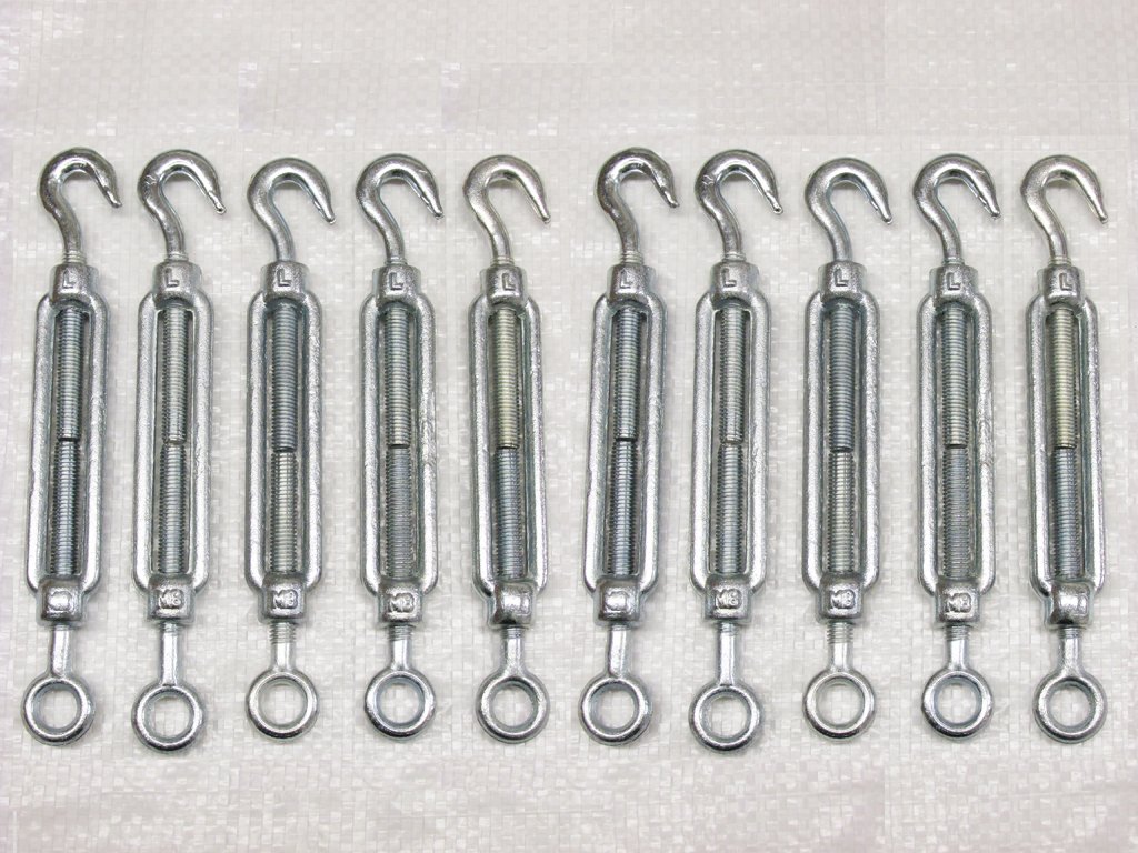 Hook to Eye Turnbuckle Galvanised Open Body Straining Screws x10 from 5MM - 32MM (Caravan Open Body Screw Hook)