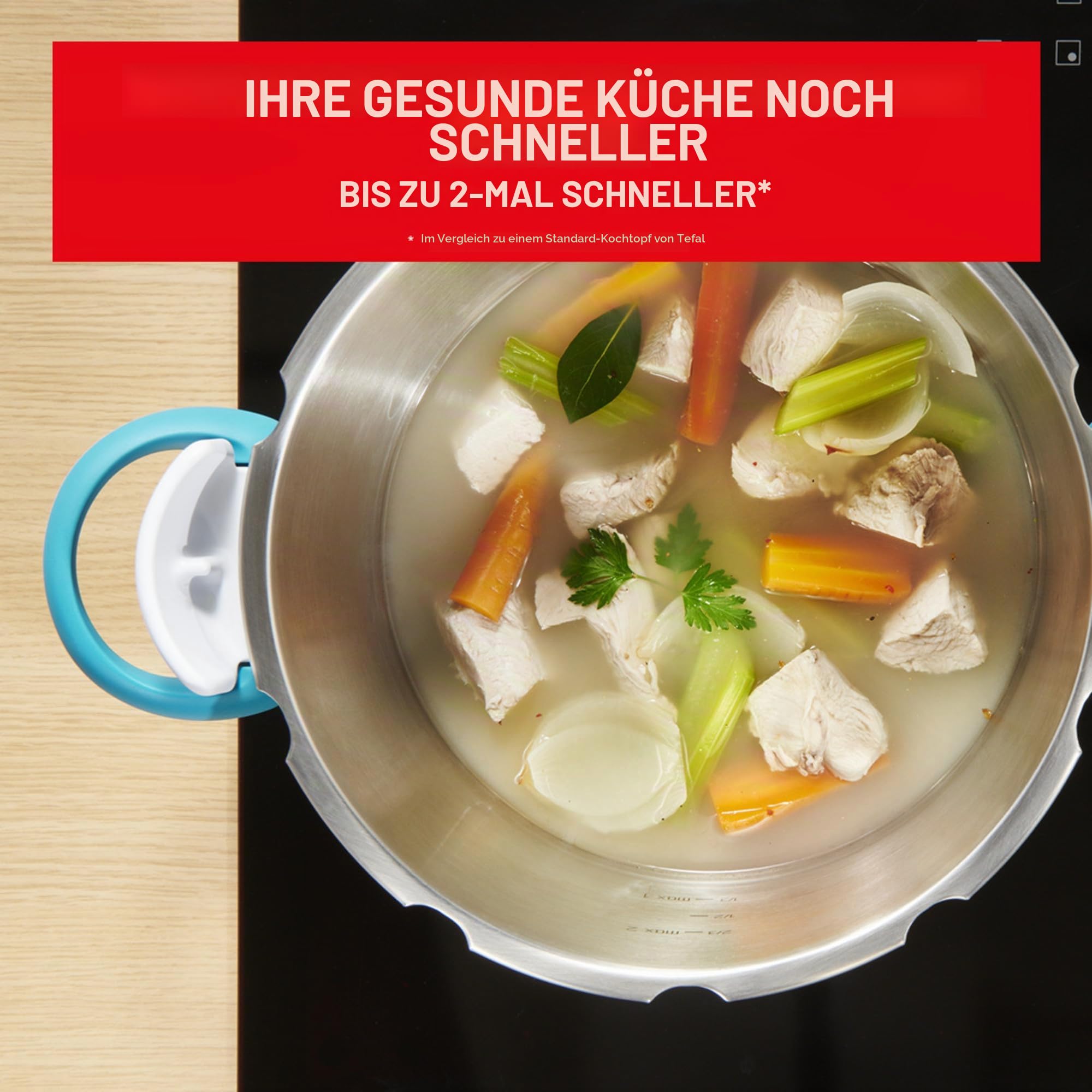 Seb 6 l Pressure Cooker, Induktion, Edelstahl, Pressure Cooker, Klappgriffe, 100 Rezepte, Booklet, Made in France, ClipsoMinut'easy+ Blue P4900716