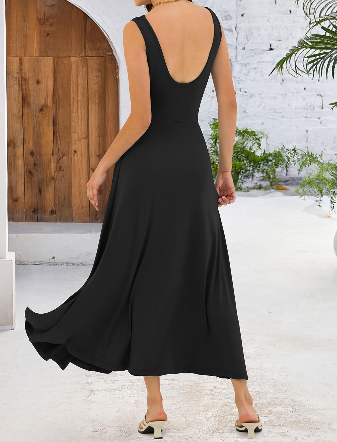 ZAFUL Women's Summer Tank Maxi Dress 2026 Spring Sleeveless Casual Cowl Neck Backless Split Beach Vacation Long Sundress - Image 3