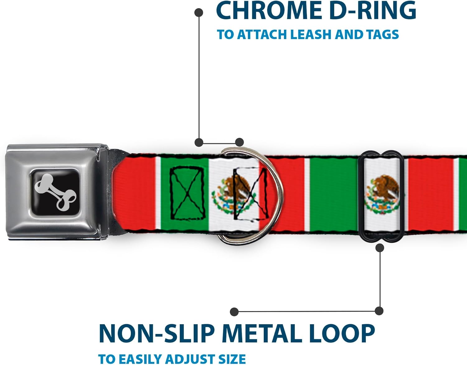 Buckle-Down Seatbelt Buckle Dog Collar - Mexico Flags - 1" Wide - Fits 11-17" Neck - Medium