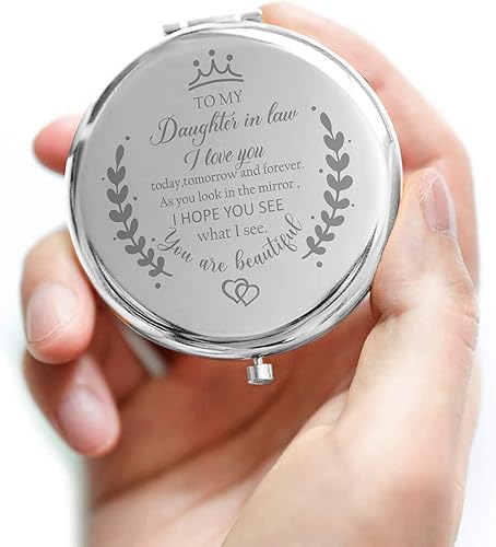 Miniatura 2 de Regalos para nuera, espejo compacto para nuera, regalos de suegra para boda, cumpleaños, Navidad (plateado)