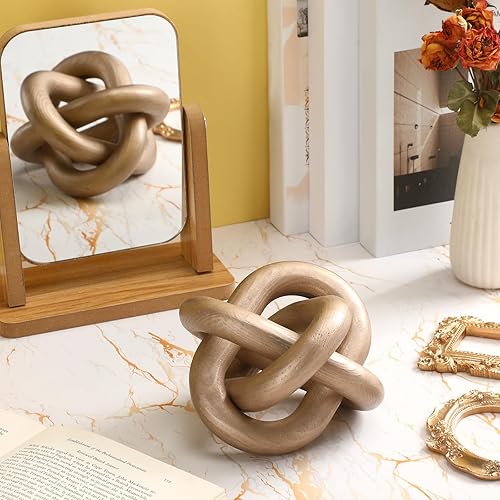 Miniatura 4 de Decoración de nudo de madera de 3 eslabones, decoración de mesa auxiliar tallada a mano, decoración de eslabones de cadena, estante moderno, objetos