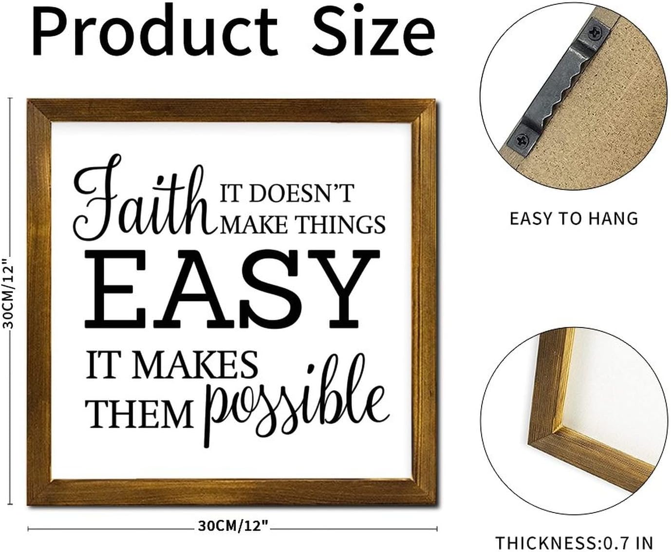 Faith It Doesn’T Make Things Easy Wood Framed Sign Christian Saying Wood Block Plaque Farmhouse Wall Art Home Decor for Home Bedroom Living Room Bathroom 12x12 Inch