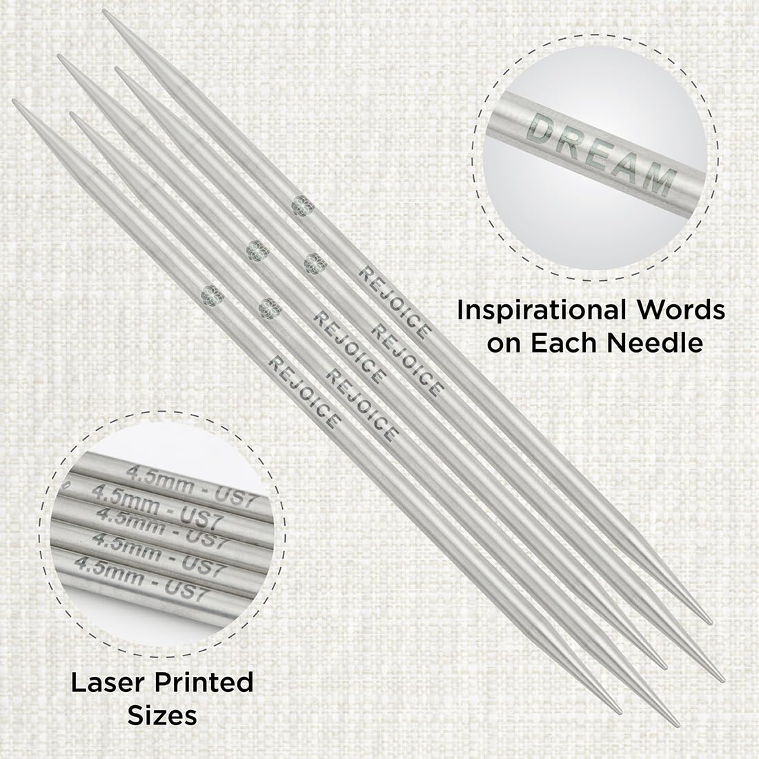 KnitPro The Mindful Collection Double Pointed Needles 6" (15cm), Silver, 4.50mm - Image 2