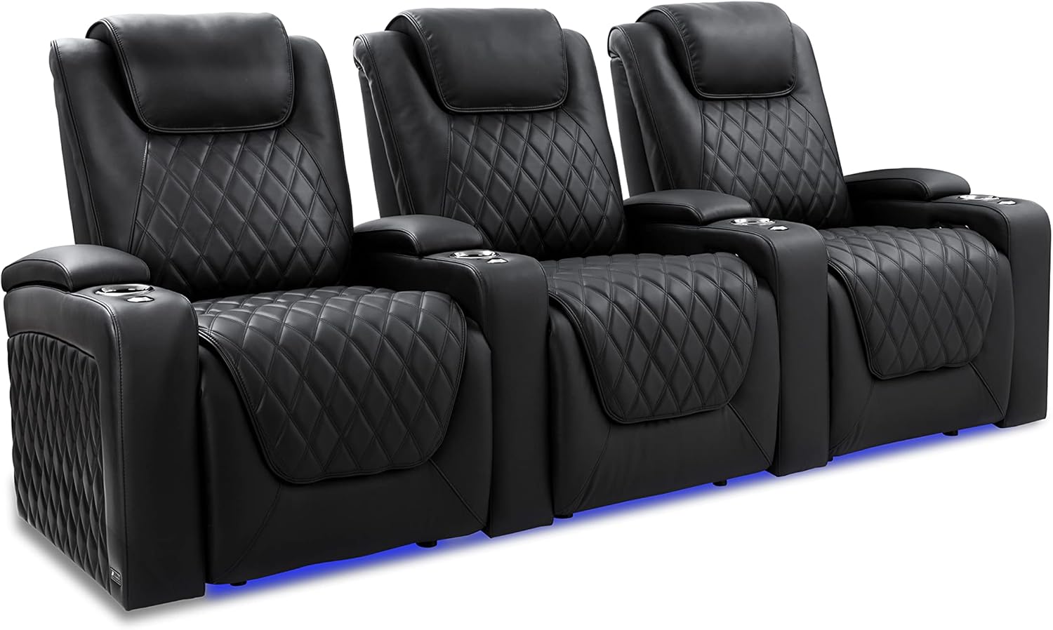 Valencia Oslo Luxury Edition Home Theater Seating | Semi-Aniline Italian Nappa 20000 Leather, Power Recline, Power Lumbar Support, Power Headrest, (Row of 3, Black)
