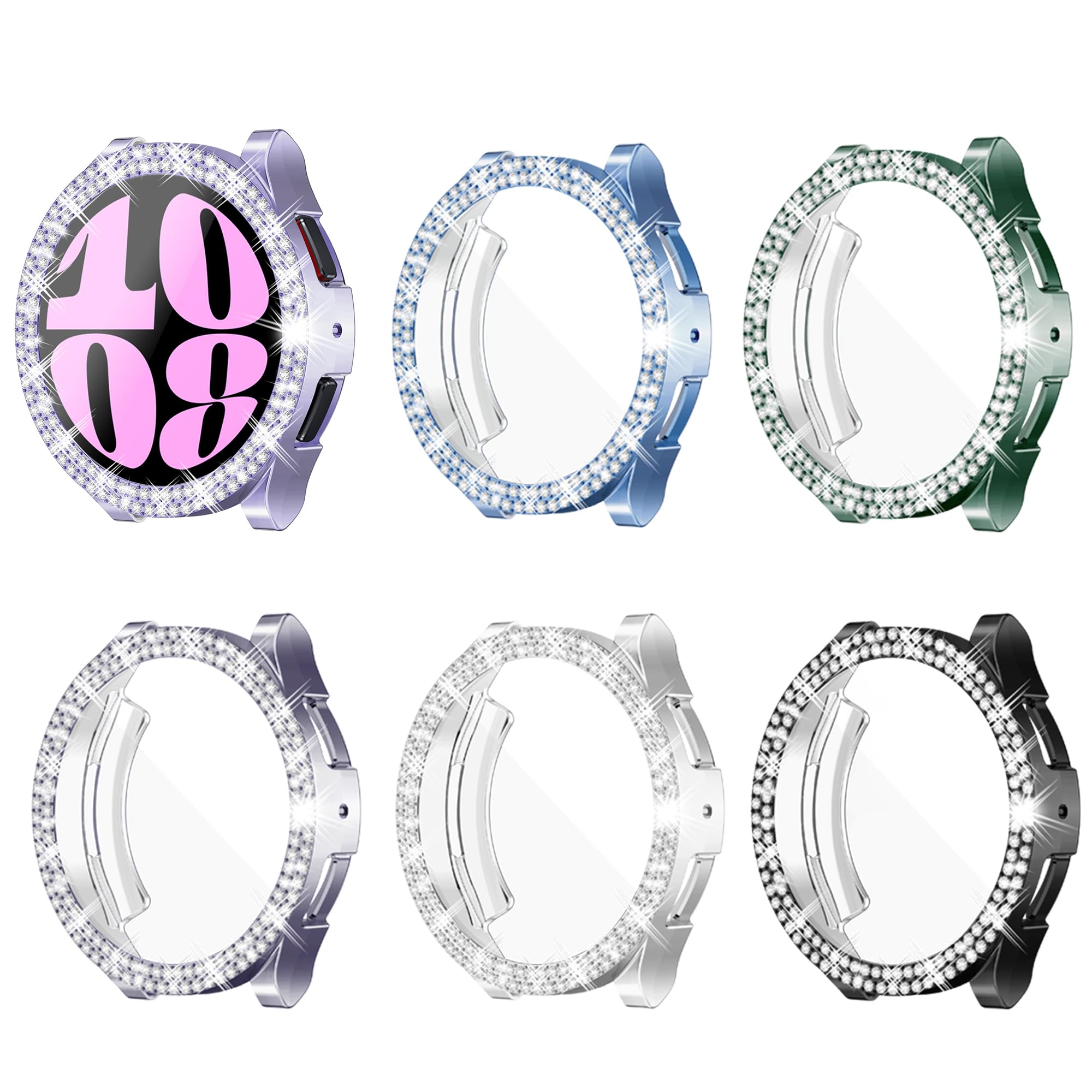 YUVIKE 6-Pack Watch Screen Protector Compatible with Samsung Galaxy Watch6 40mm,TPU Soft Bling Case with 2 Rows Sparkly Rhinestone, Glitter Cover for