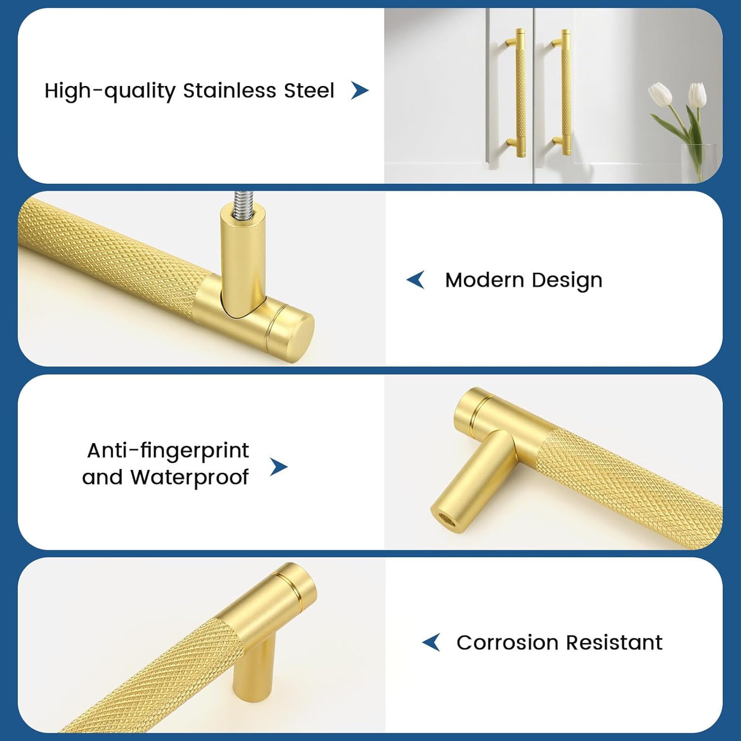 Knobonly 30 Pack Kitchen Cabinet Pulls - Knurled Gold Cabinet Handles - 5 Inch Hole Center Gold Handles for Cabinets, Oxidation Finish Aluminum Alloy