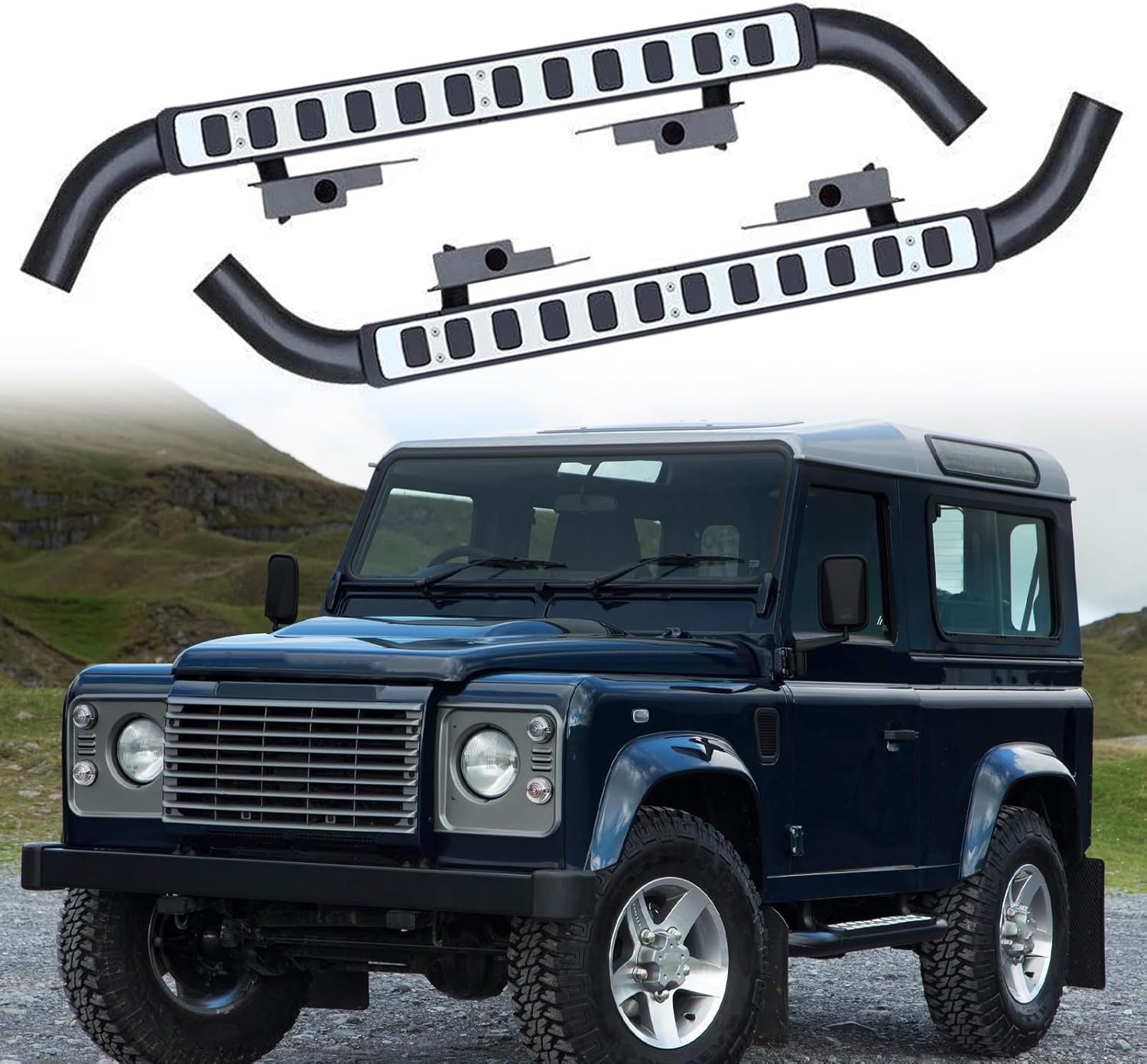 Running Board Side Step Pedal Nerf Bar Fits for LR Defender 90 2Door 2003-2016 2Pcs Fixed Side Bar with Brackets