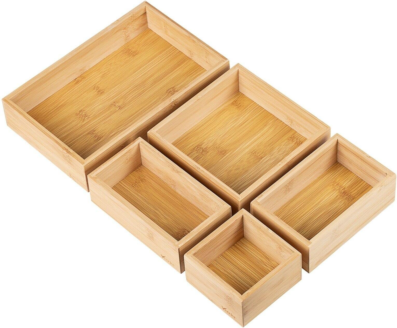 Vencier Bamboo Drawer Organiser 5 Set | Multi Size Compartments | Office , Kitchen , Wardrobe and Bathroom | Various sizes , Durable and Sturdy