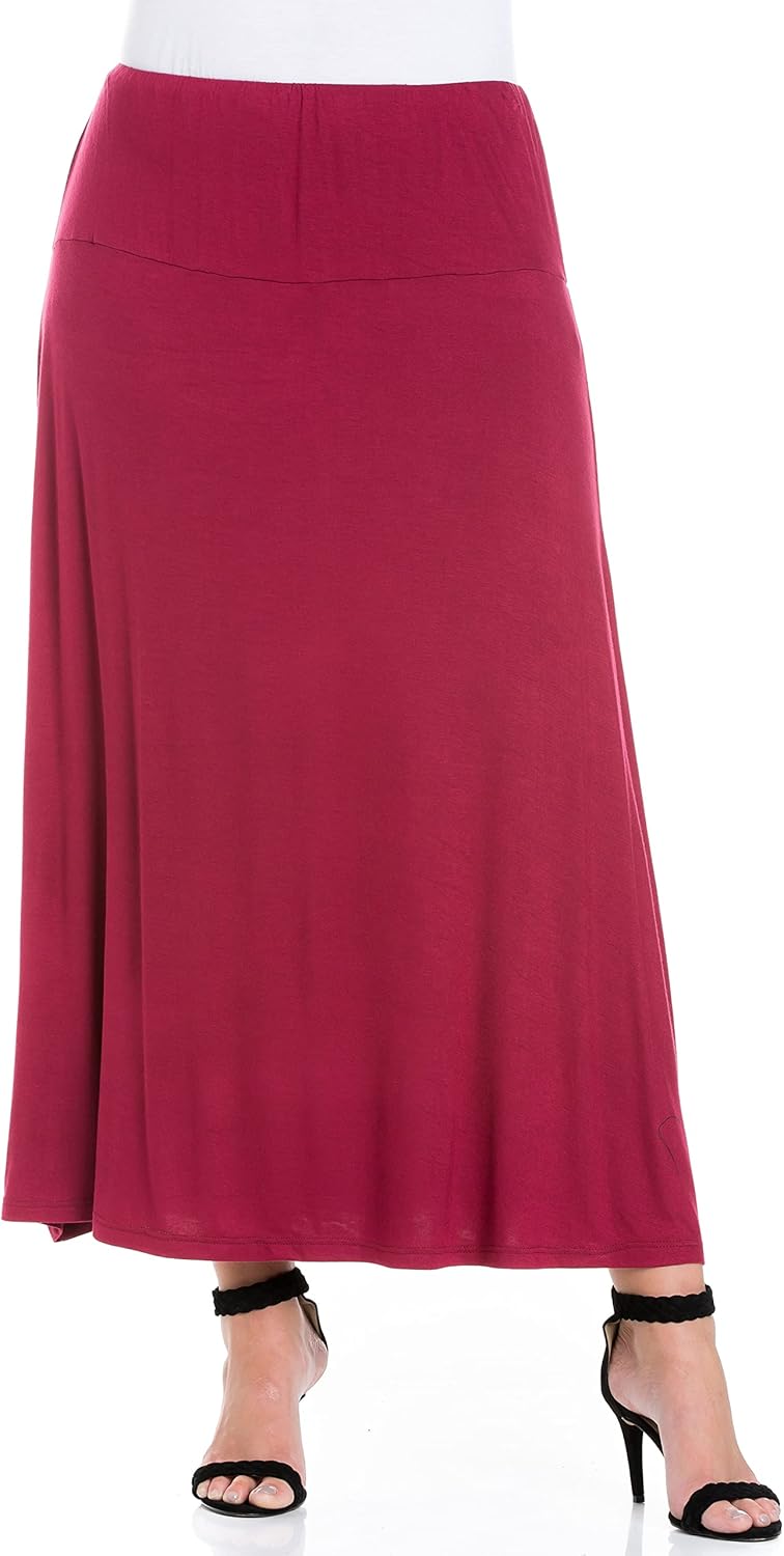 24seven Comfort Apparel Womens Casual Soft Knit Long Maxi Skirt Elastic Waist Wide A-Line Casual Ankle Length Skirts