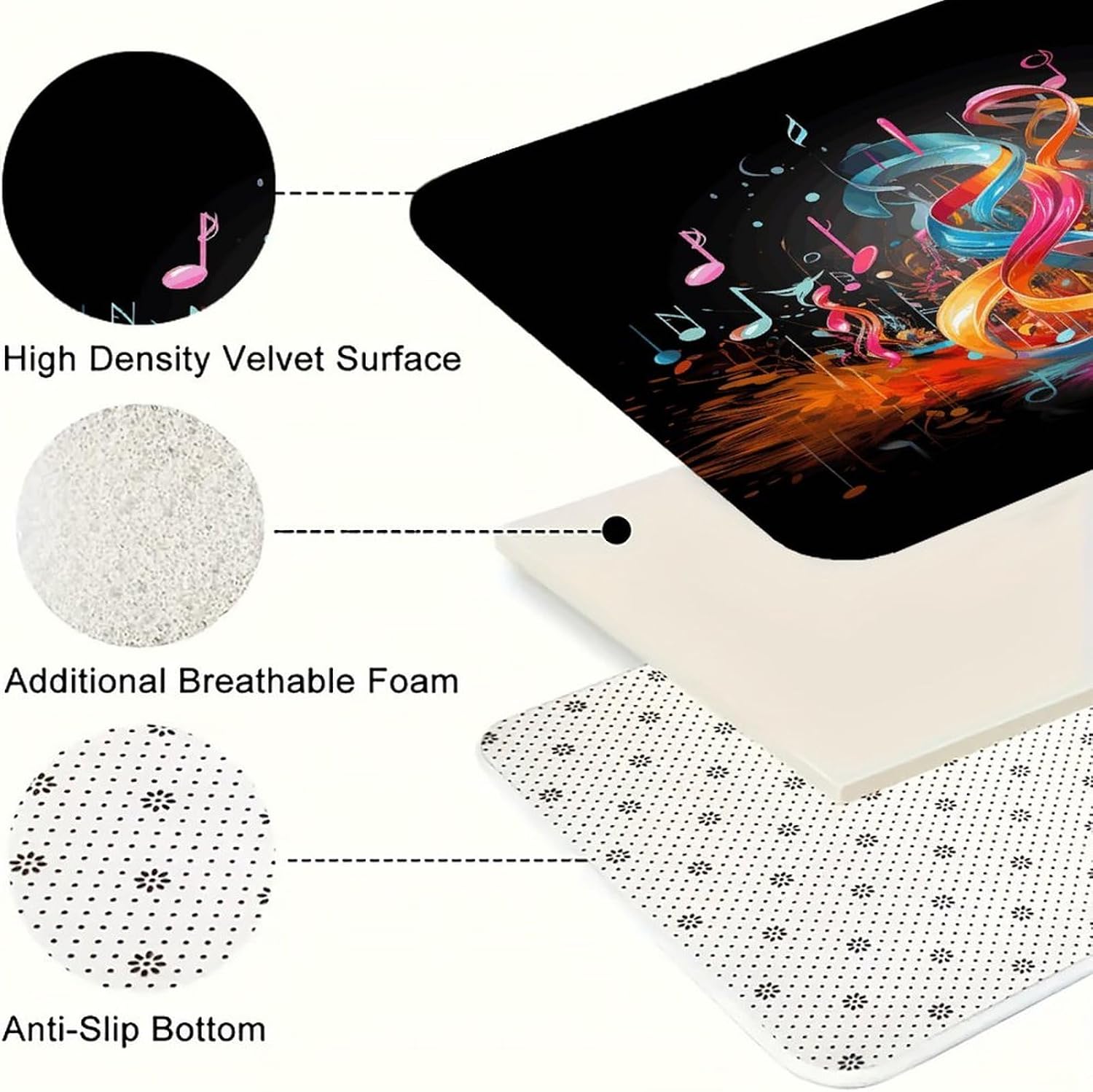 Colorful Musical Note Kitchen Rugs Sets of 3 Washable Non Slip Kitchen Rug Water Resistant Carpet Piece Anti Fatigue Kitchen Mats Soft Comfort Standing Mat Modern Area Rug
