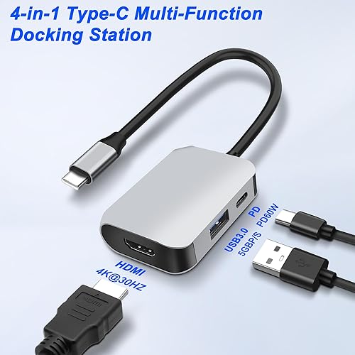 Miniatura 3 de XMSJSIY Hub USB tipo C 3 en 1 Adaptador divisor multipuerto con HDMI 4K y 5Gbps USB 3.0 y 100W Tipo-C PD transferencia de datos rápida y carga para
