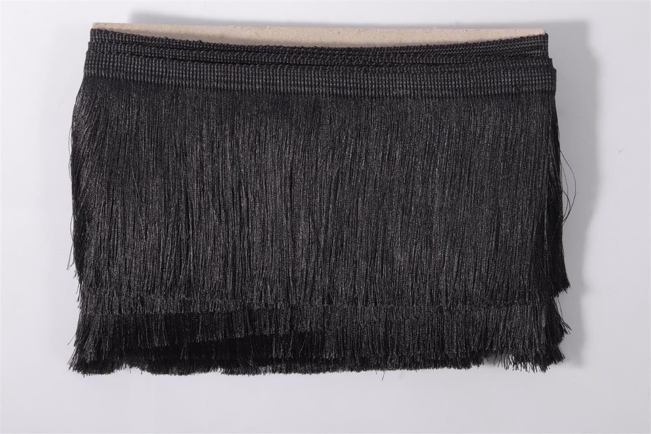 Anida Fringe Trim Lace Polyerter Fibre Tassel 6Inch Wide 9 Meter Packing Long for Clothes Accessories Latin Wedding Dress DIY Lamp Shade Decoration (Black) 1