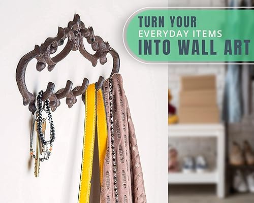 Miniatura 7 de Comfify Percha de hierro fundido para montar en la pared, diseño vintage con 5 ganchos, llaves, toallas, abrigos, etc. - Montaje en pared, metal,