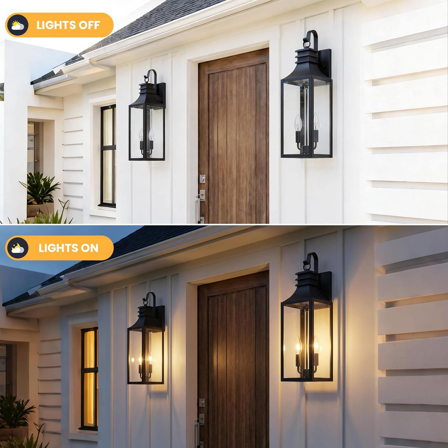 22" Large Outdoor Wall Lights, 2-Pack Black Porch Lights with Clear Glass, Waterproof Exterior Lighting Fixtures, E12 Socket Modern Farmhouse Wall Sconces Lantern for House Garage, Aluminum Frame