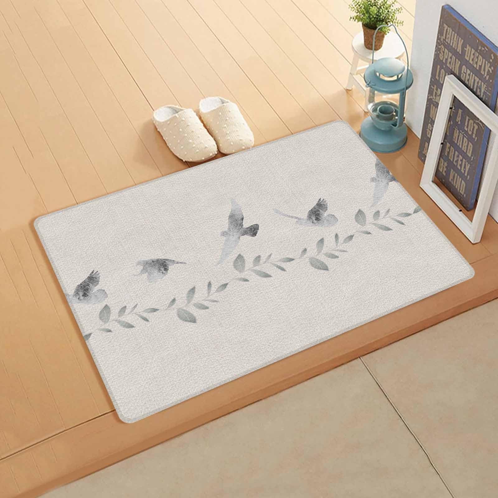 Birds Antifatigue Kitchen Bath Door Mat Cushioned Runner Rug,Washable Welcome Floor Sink Mat,Waterproof & Non-Slip Standing Doormat for Kitchen,Forest Tree Branch Botanical Leaves Watercolor 18