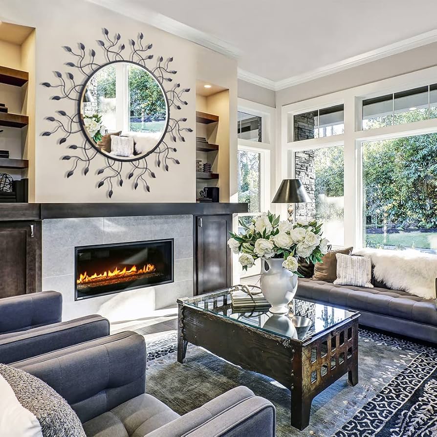 『HAMI VEN 6337 BLACK×SILVER』 Amazon.com: Chende Black Round Mirror for Wall Decor, 39