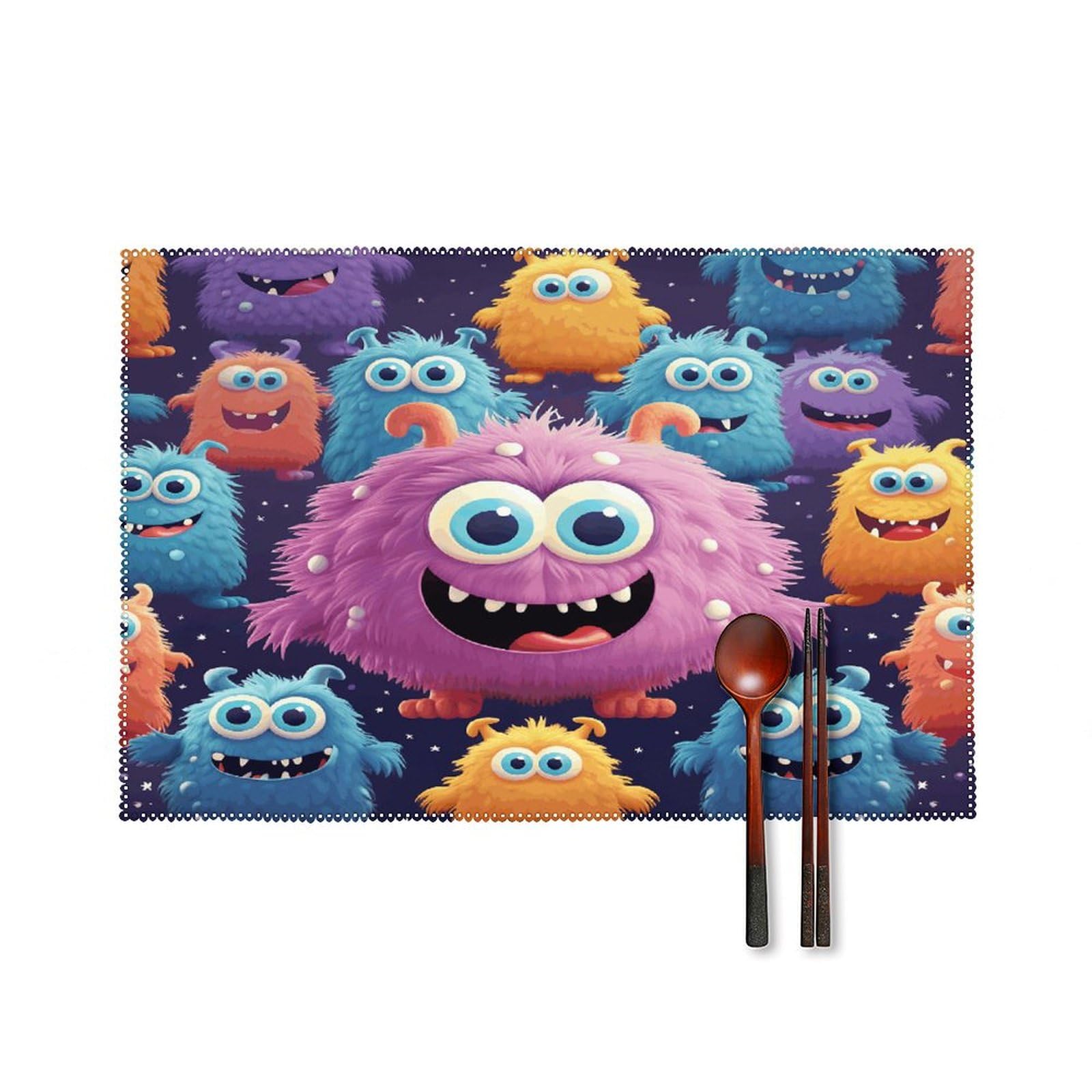 Set de table carré toile lot de 6 imprimé monstre coloré lavable