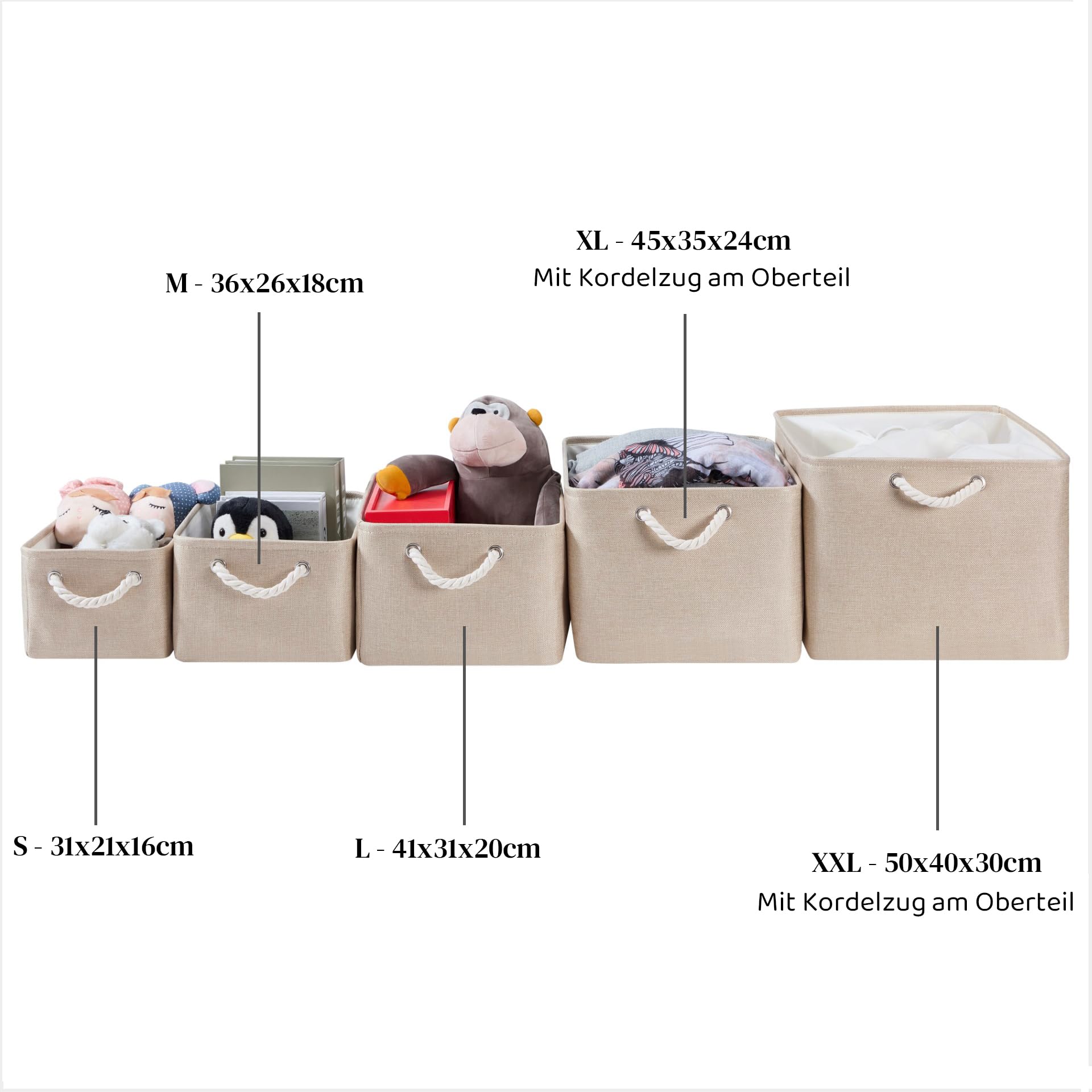 Mangata Stoff Aufbewahrungskorb für Schrank, Mehrere Größen und Farben, Regalkörbe Aufbewahrungsbox, 4er Pack (Helles Khaki, Jumbo)