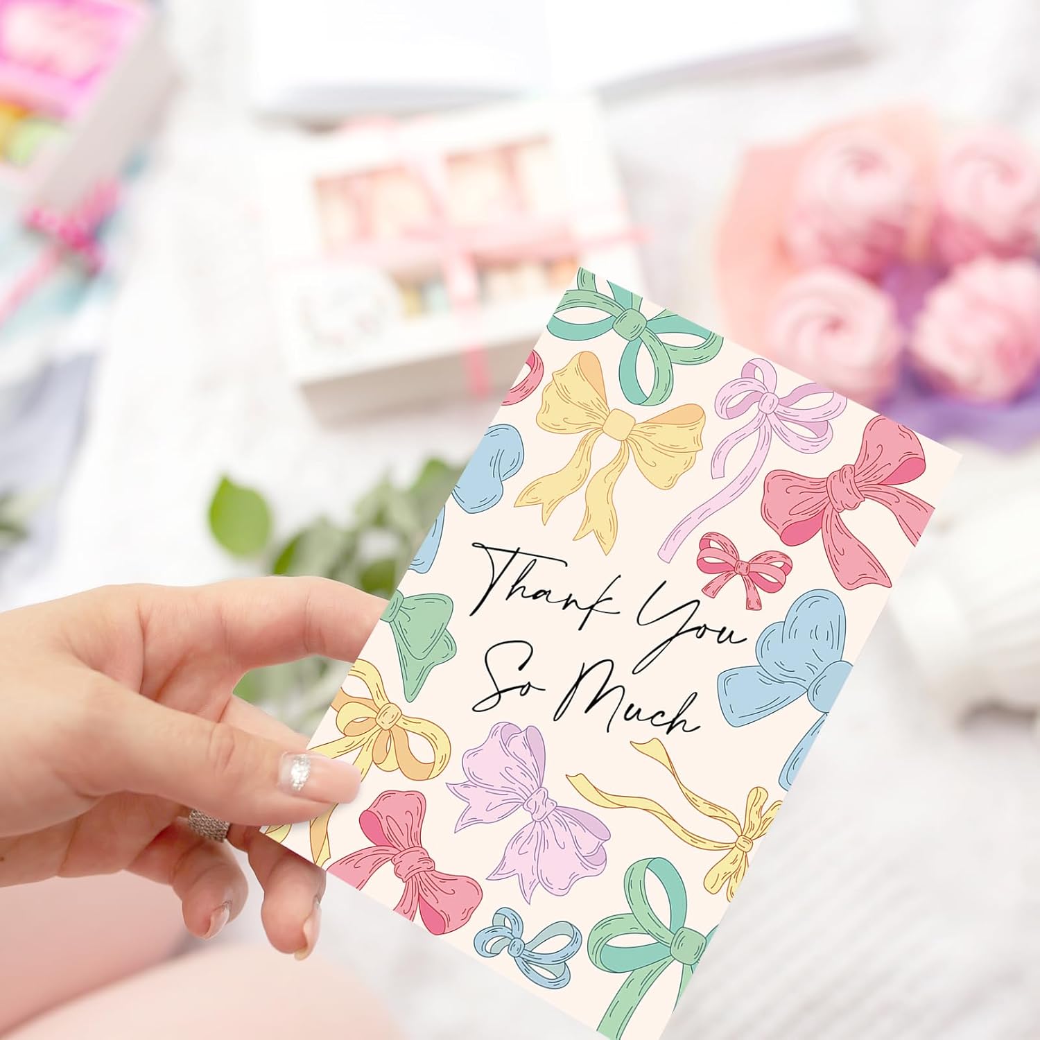 Whaline 24 Pack Bow Thank You Cards Bulk Colorful Bow Knot Greeting Cards With Envelopes Stickers Blank Note Cards for Coquette Birthday Baby Shower Wedding, 4 x 6 Inch - Image 7