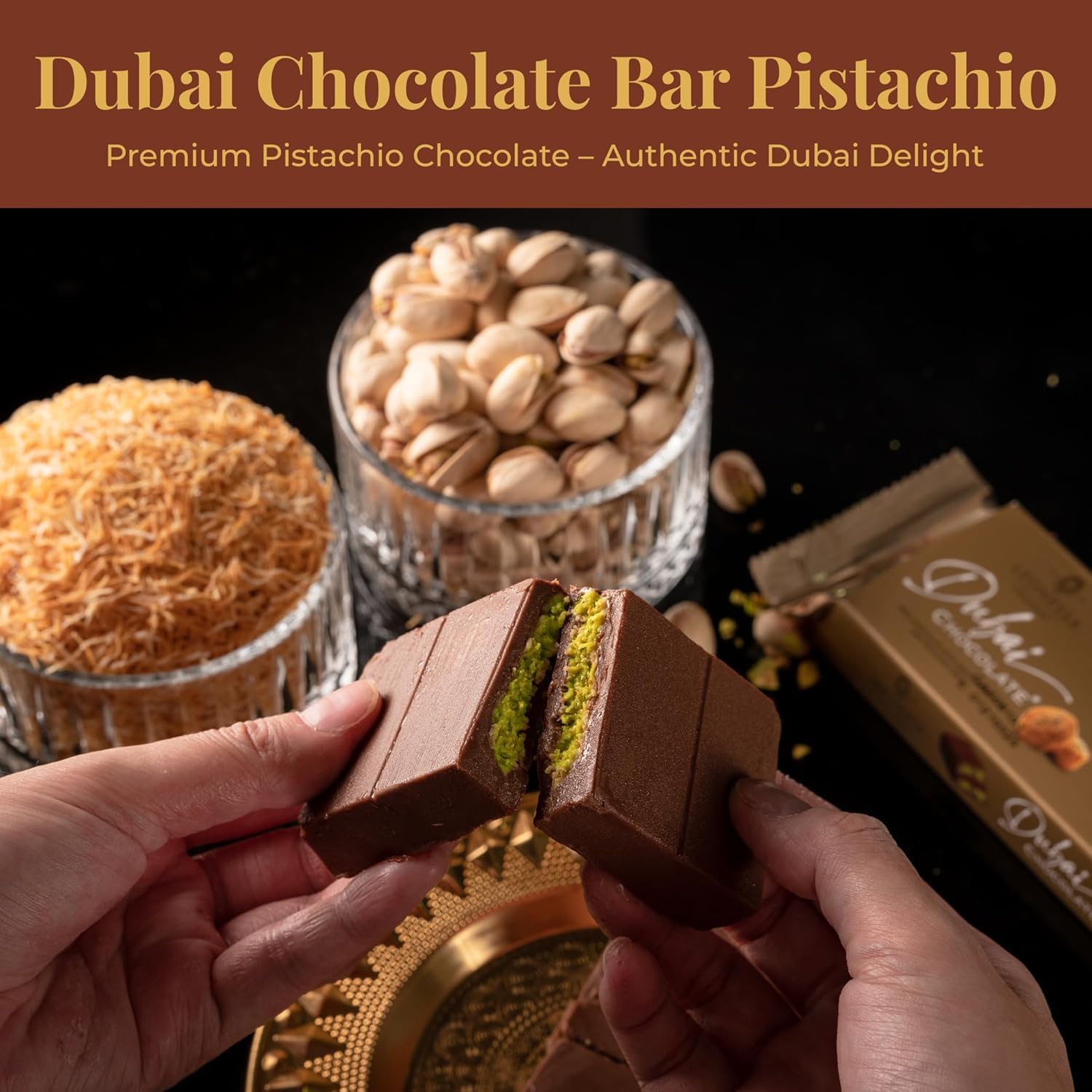 Leonessa Dubai Chocolate Bar Pistachio Kit – Premium Dubai Chocolate Bar with Pistachio – Rich Flavor & Creamy Texture - 3.5 Oz Pack of 2