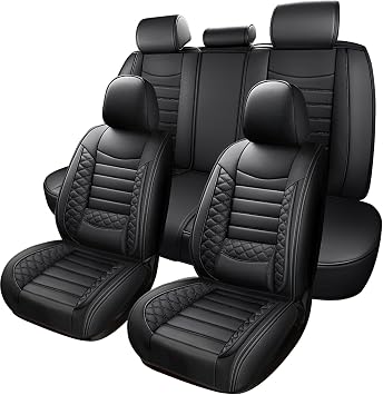 Leather Car Seat Covers for Nissan Frontier 2005-2025 2026,5 Seats Premium Waterproof Breathable Car Seat Cover,Airbag Compatible Vehicle Seat Cover Cushions ProtectorsBlack,Full Set